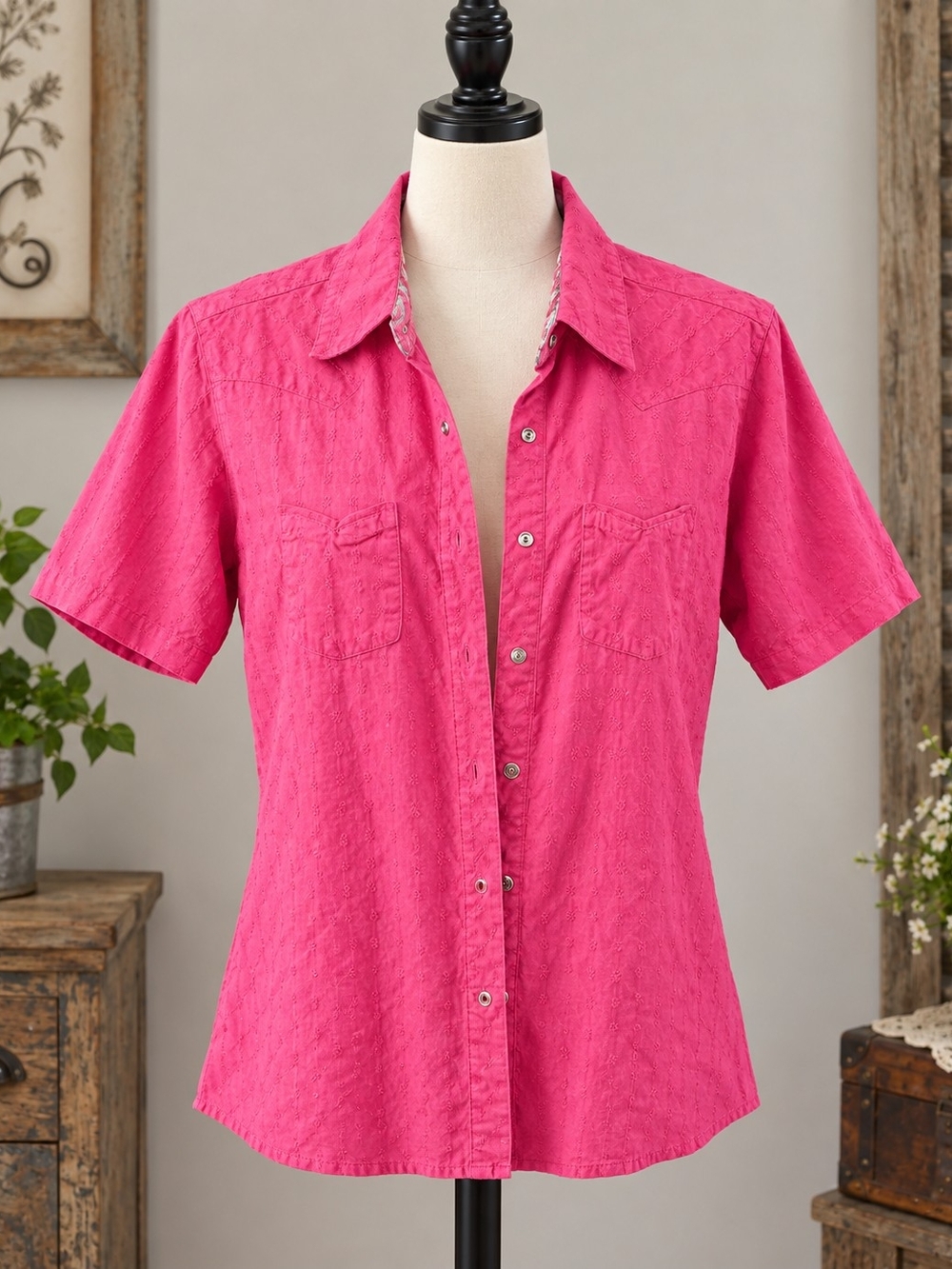 Wrangler Women’s Short-Sleeve Button Front Shirt - Pink